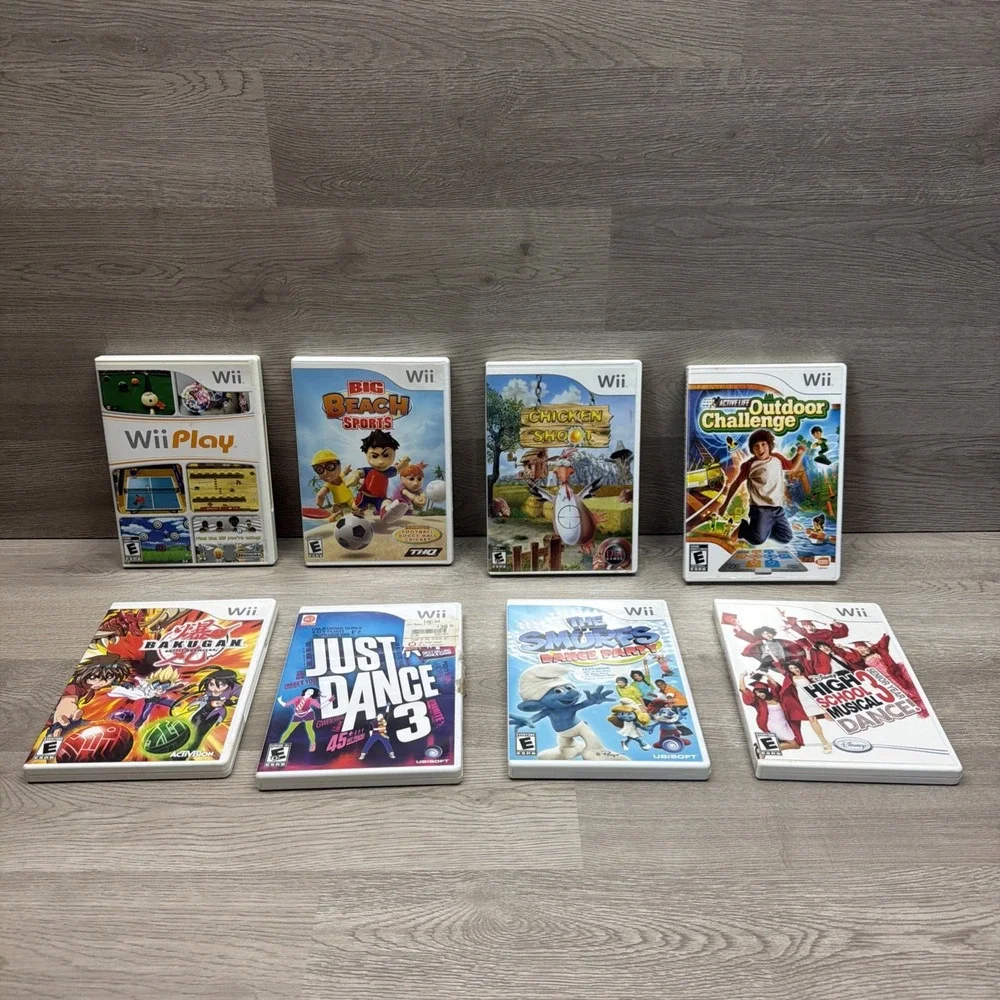 Nintendo Wii Game Lot Of 8. All Tested. Wii Play, Chicken Shoot, Beach Sports